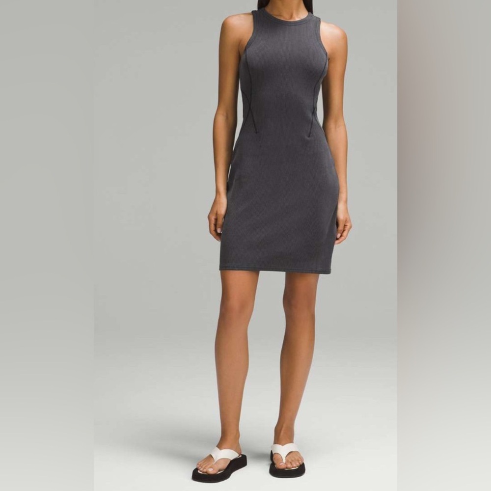 NWOT Lululemon Ribbed Softstreme Slim-Fit Tank Dress Black